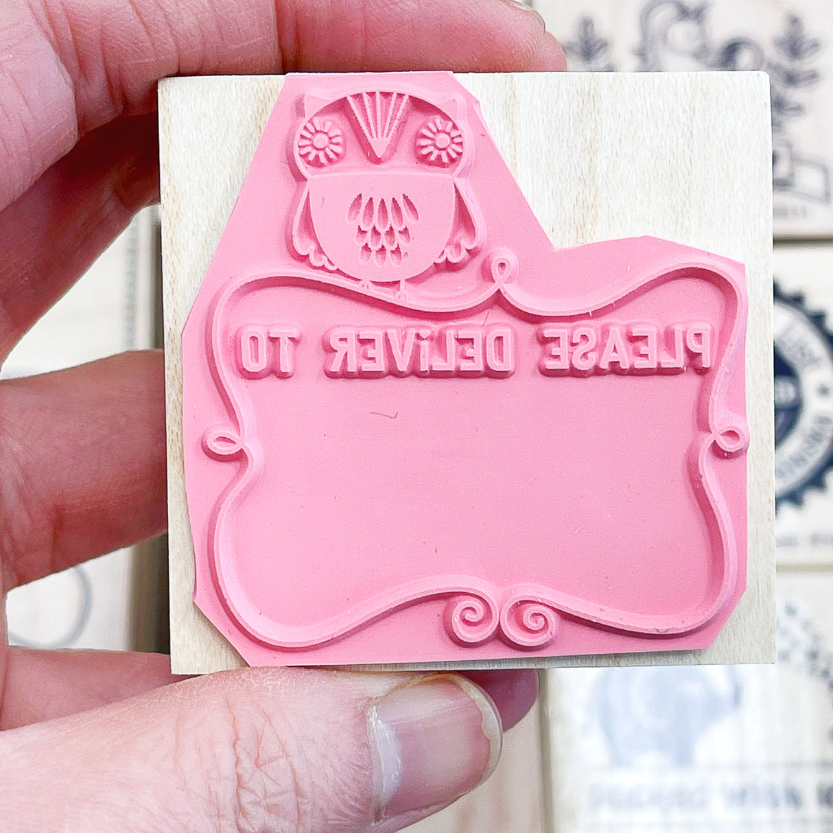 Please Deliver To Owl Rubber Stamp