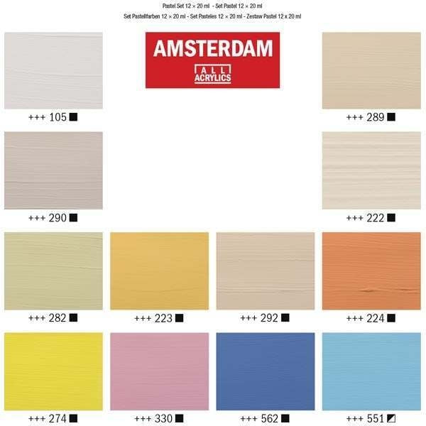 Amsterdam Standard Series Acrylic Paint Sets, 12-Color Pastel Set