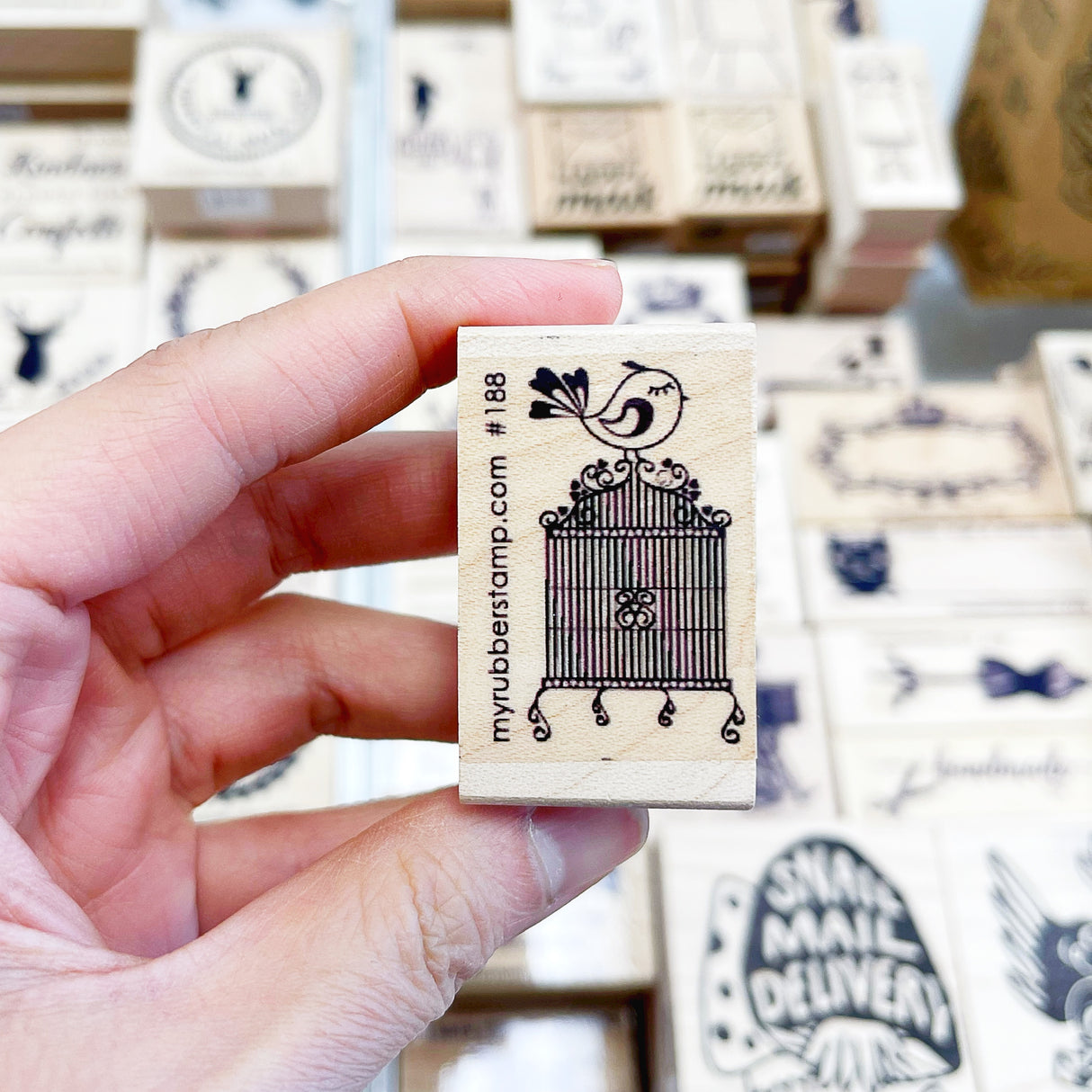 Bird and Birdcage Rubber Stamp