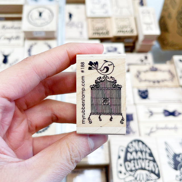 Bird and Birdcage Rubber Stamp