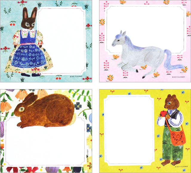 Flower & Animals Block Memo Pad Aiko Fukawa (120 sheets)