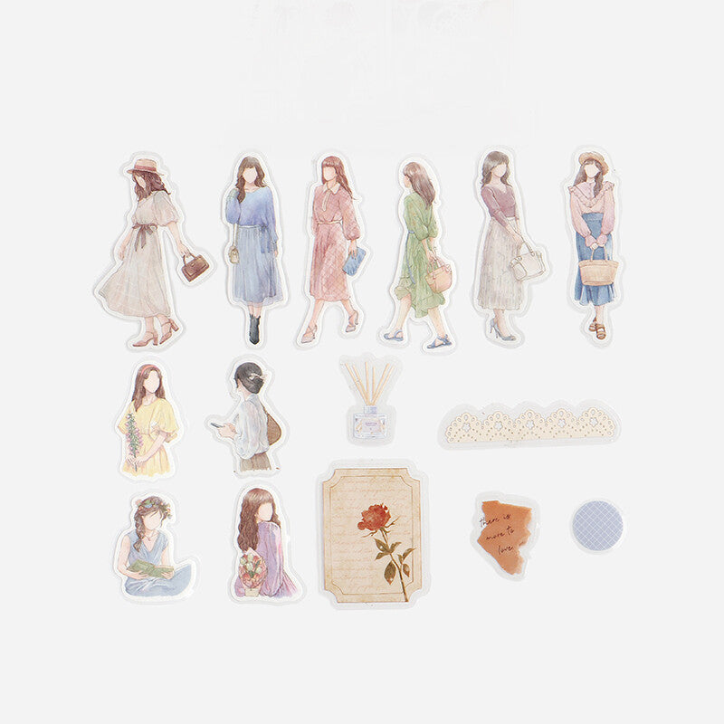 Girl Flake Sticker Pale Coordinate (45 pieces)