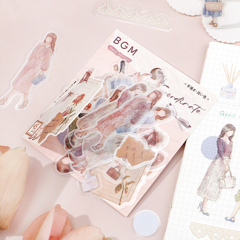 Girl Flake Sticker Pale Coordinate (45 pieces)