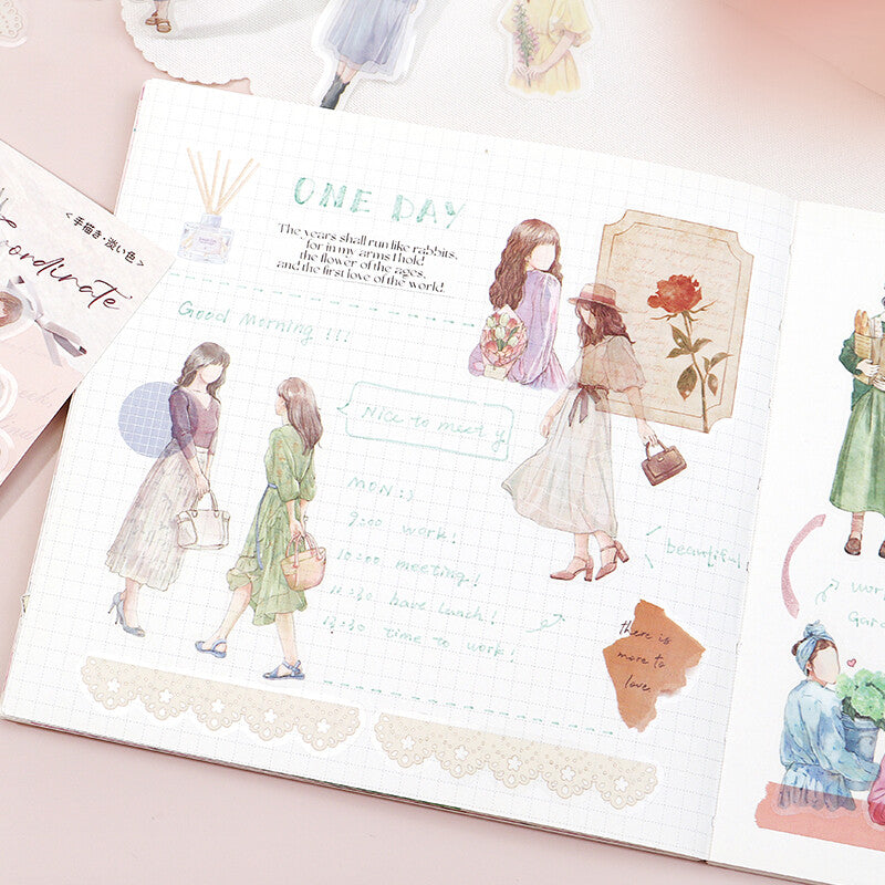 Girl Flake Sticker Pale Coordinate (45 pieces)