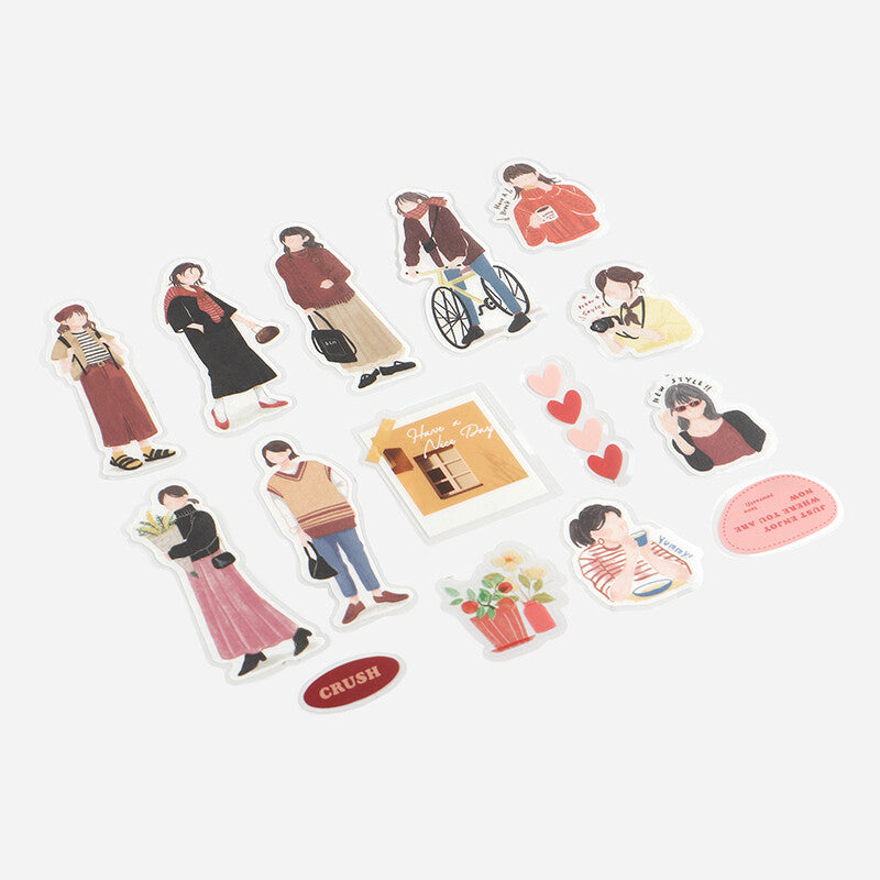 Girl Flake Sticker Casual Red Coordinate (45 pieces)