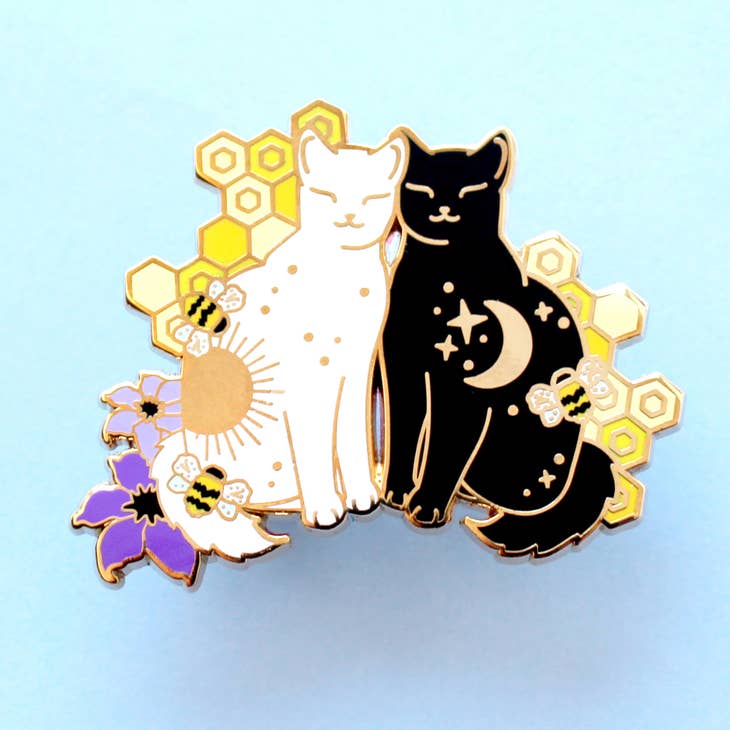 Pin de esmalte con forma de gato en forma de colmena 