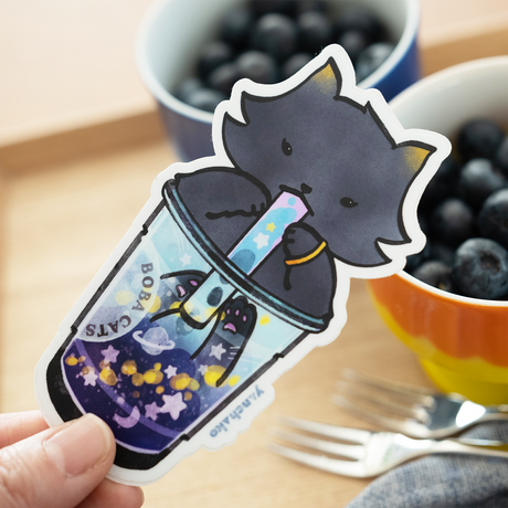 Boba Cats Twilight Blueberry Vinyl Sticker