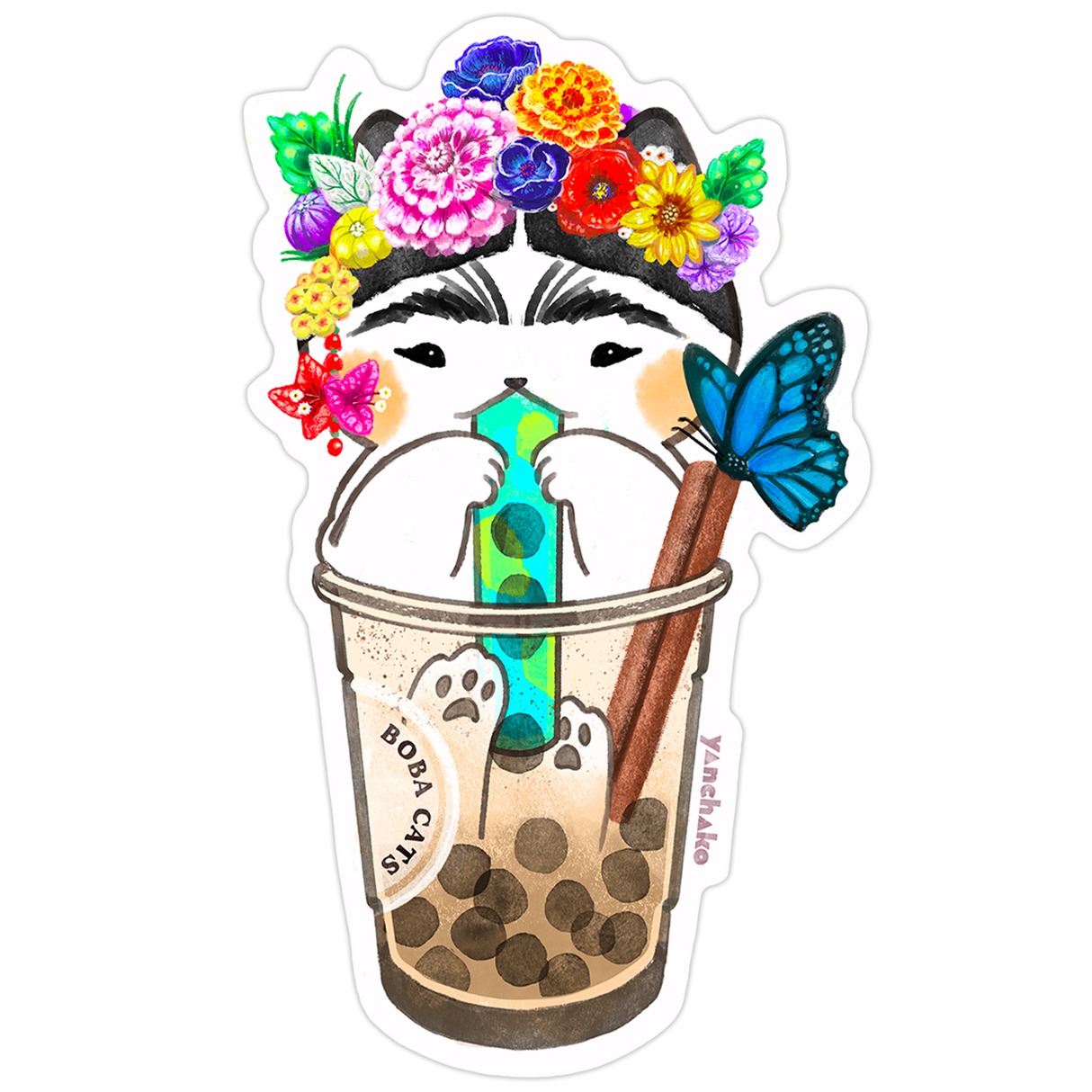 Boba Cat Horchalo Frida Vinyl Sticker