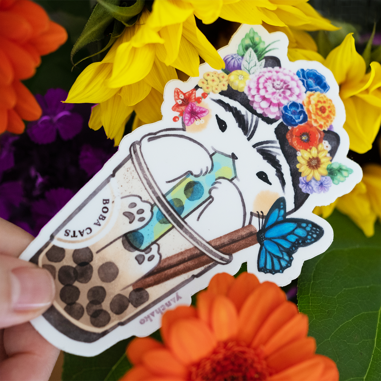 Boba Cat Horchalo Frida Vinyl Sticker