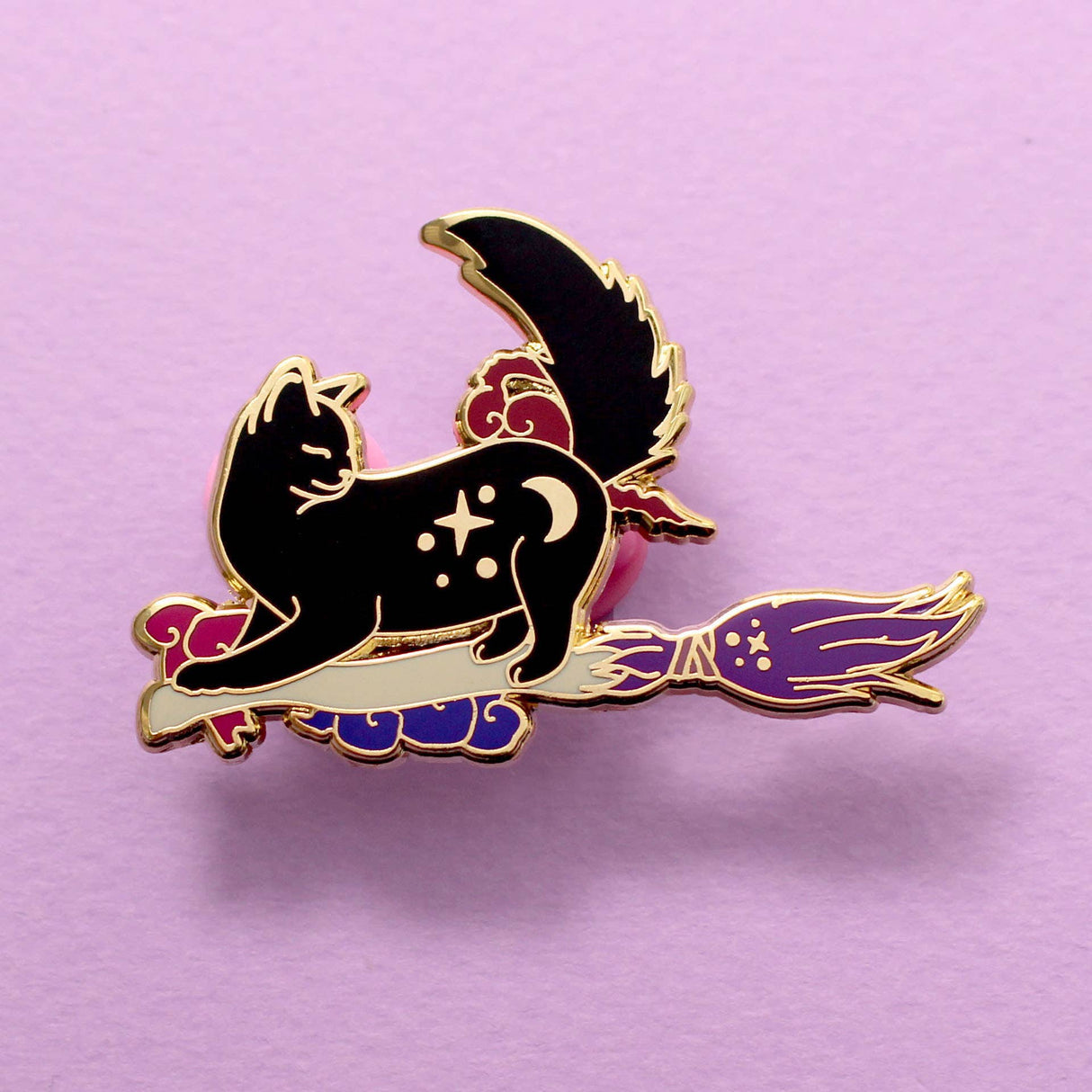 Broomstick Cat Enamel Pin