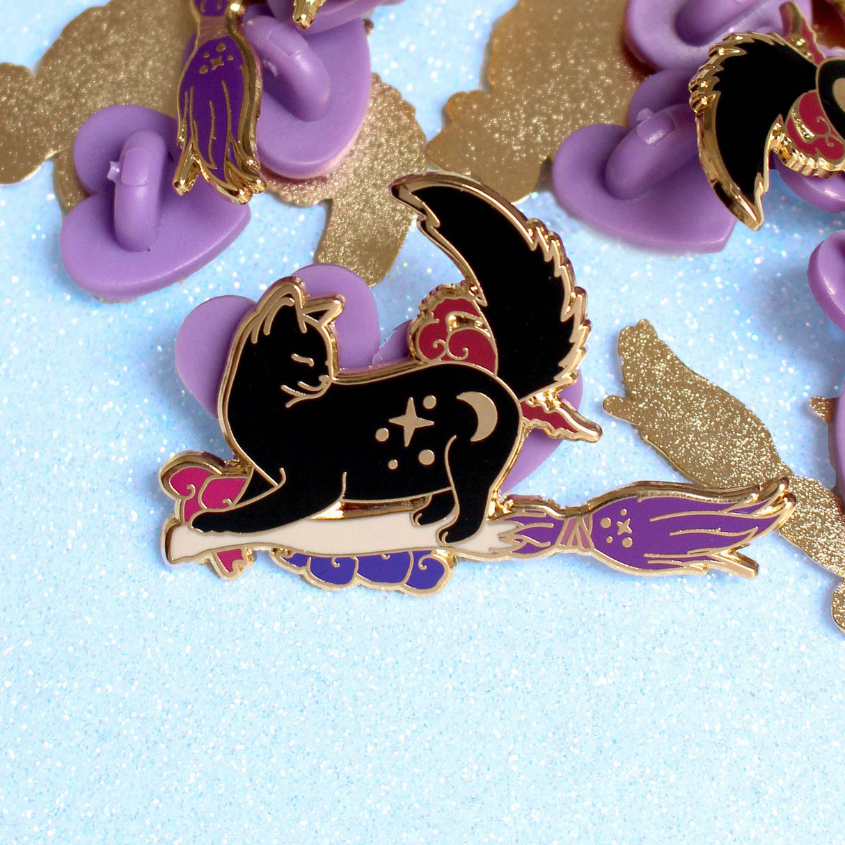 Broomstick Cat Enamel Pin