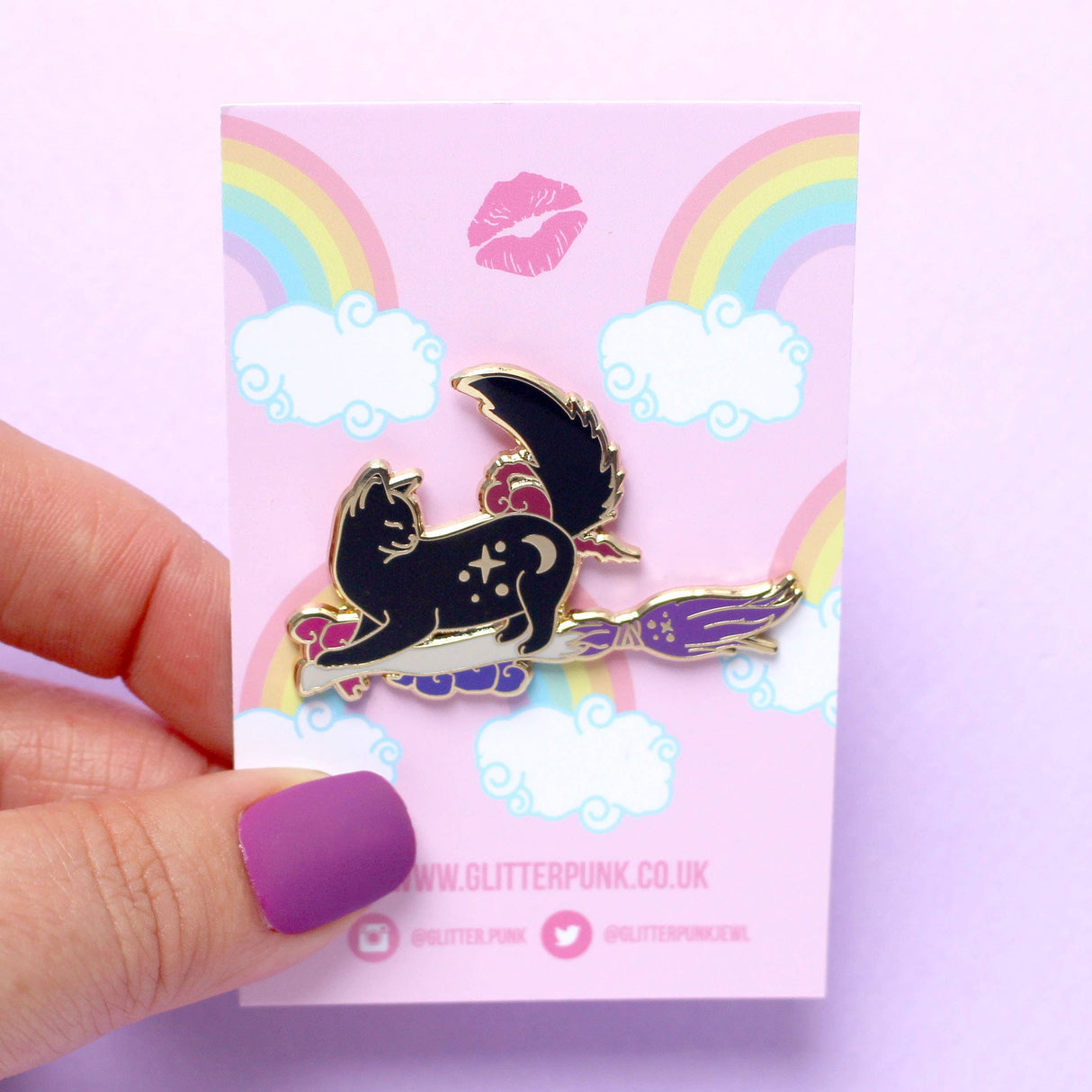 Broomstick Cat Enamel Pin