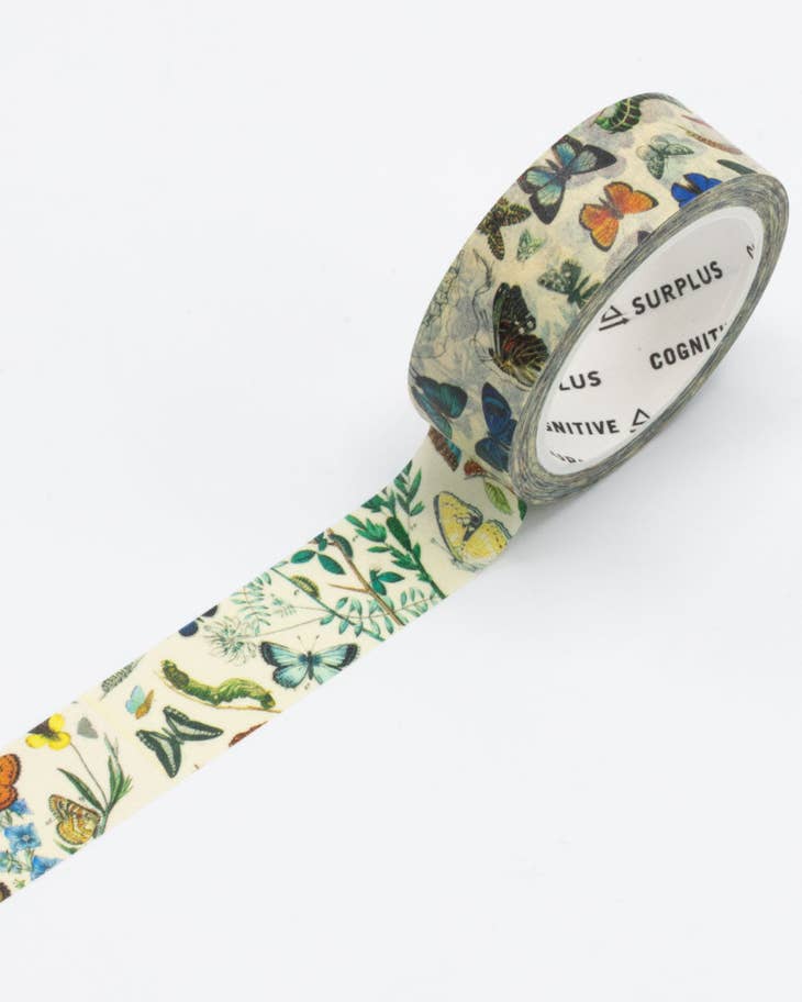 Cinta washi con diseño de jardín de mariposas