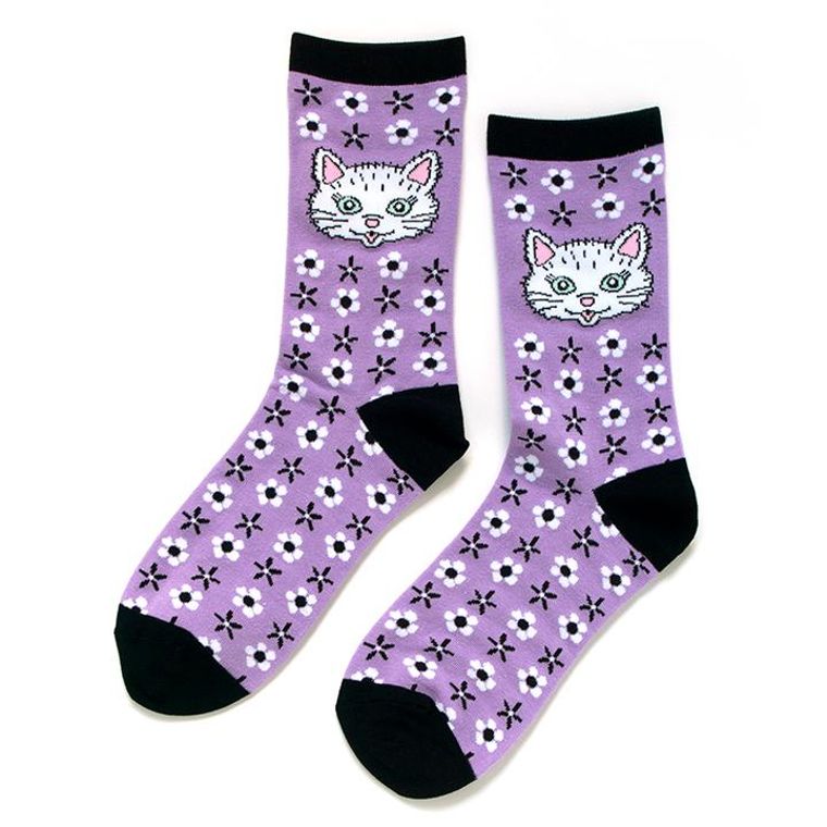 Cat socks bamboo blend knit socks - Ladies crew socks