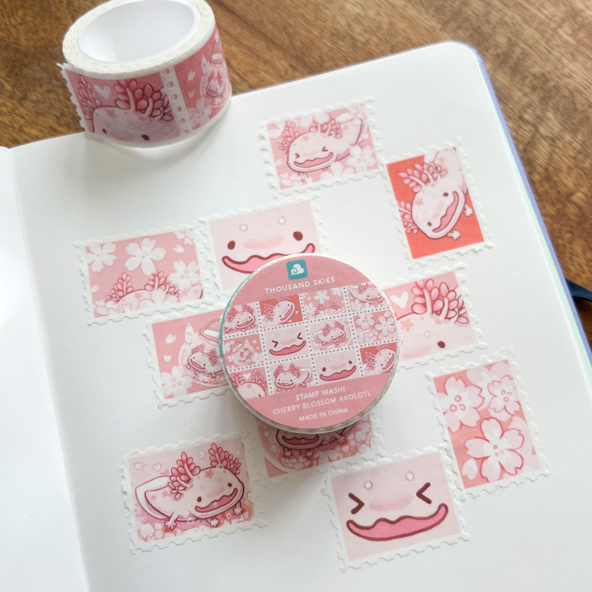 Cherry Blossom Axolotl Stamp Washi Tape