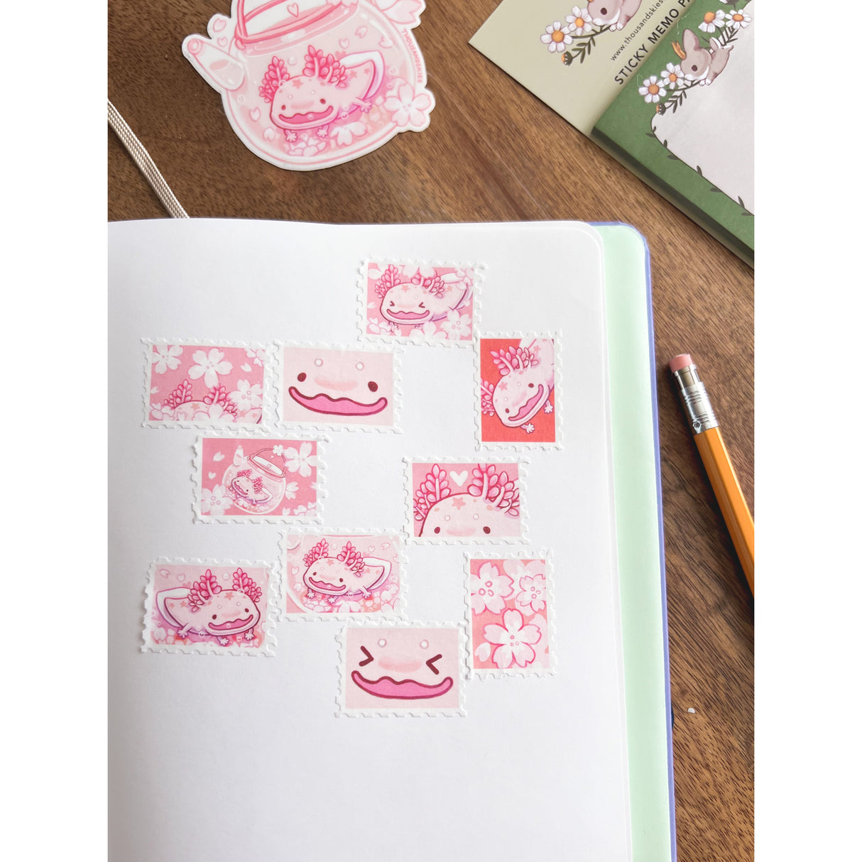 Cherry Blossom Axolotl Stamp Washi Tape