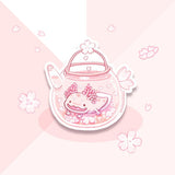 Cherry Blossom Axolotl Tea Vinyl Sticker (Clear)