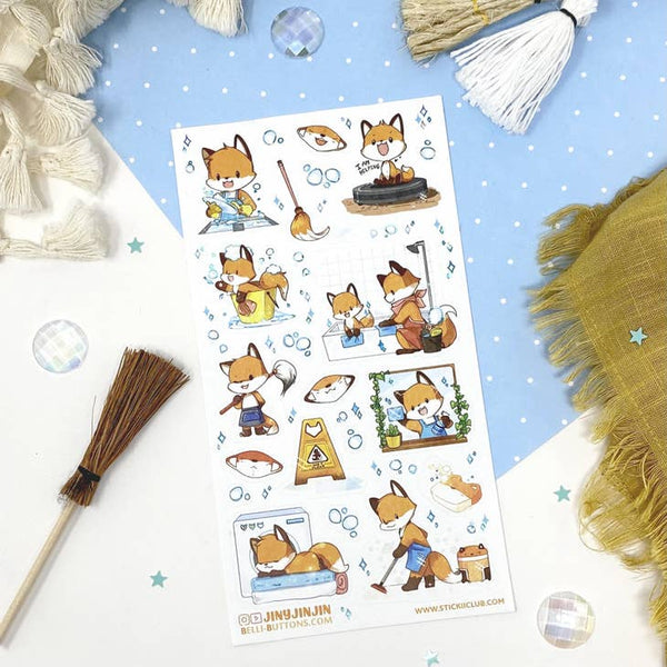 Cleaning Time Foxes Sticker Sheet