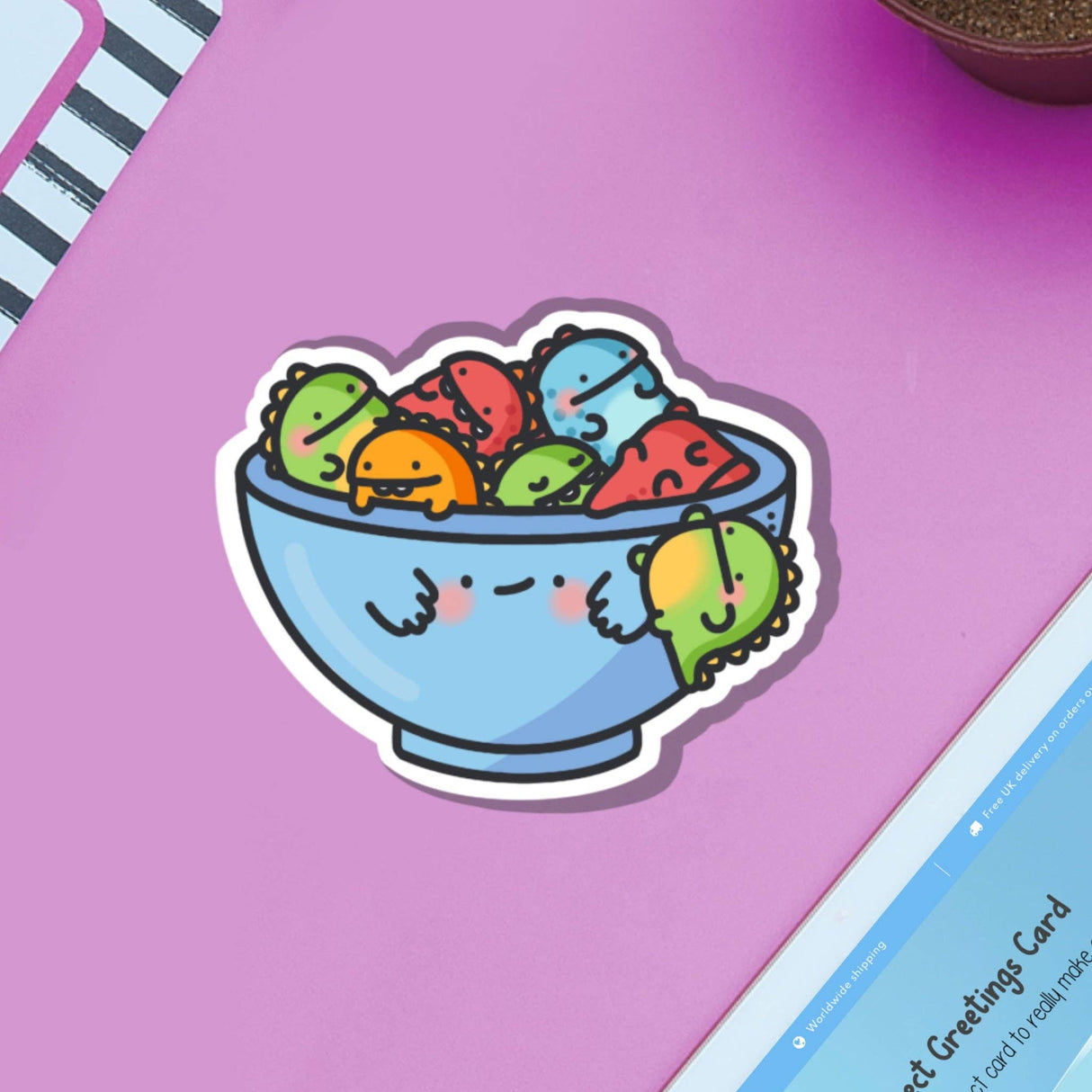 Cute Bowl of Dinosaurs Vinyl Sticker