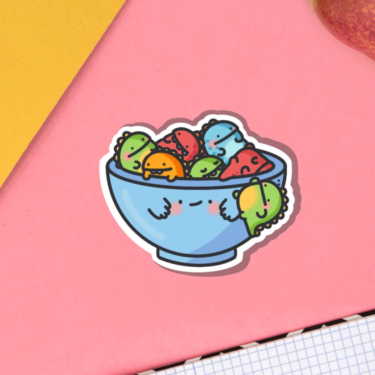 Cute Bowl of Dinosaurs Vinyl Sticker