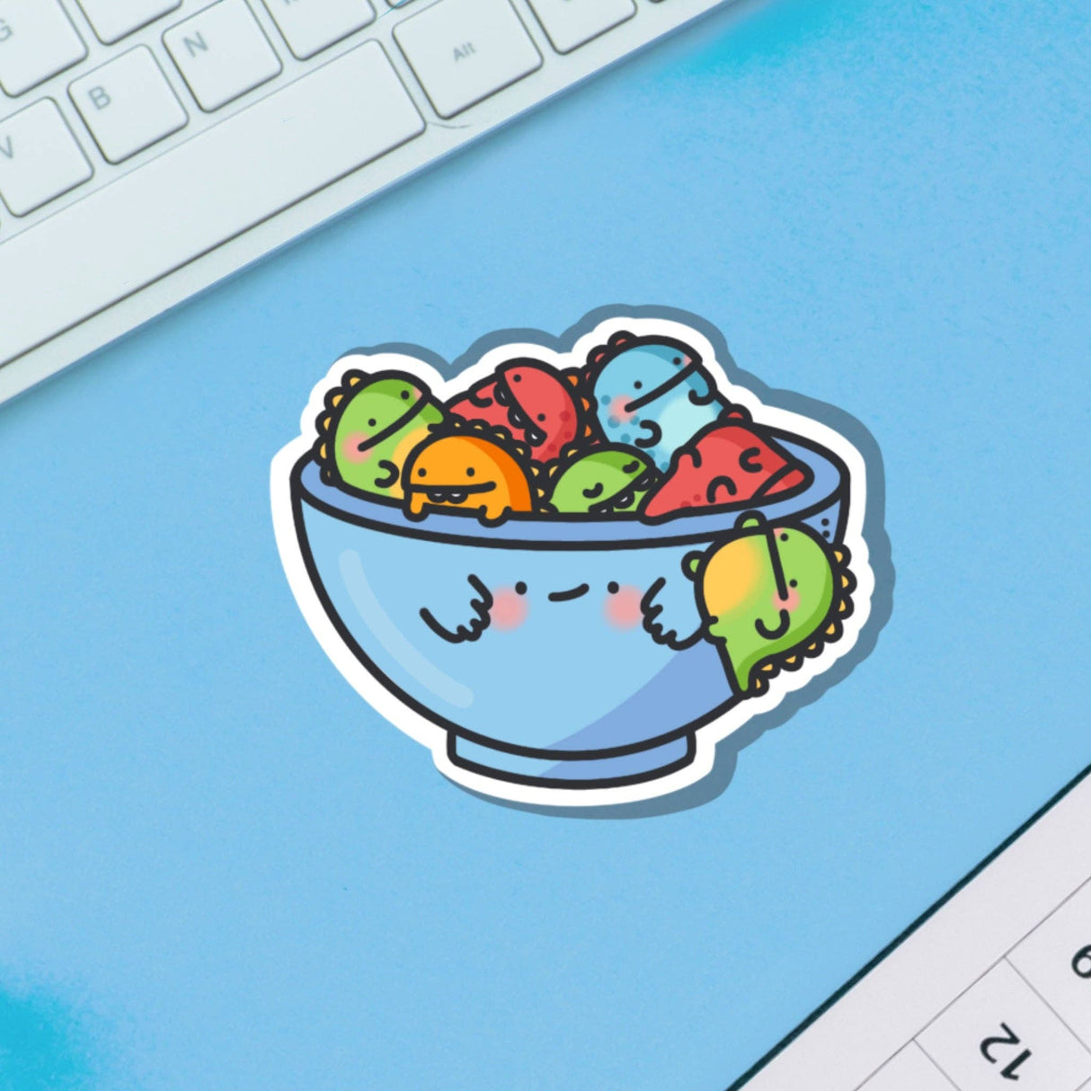 Cute Bowl of Dinosaurs Vinyl Sticker