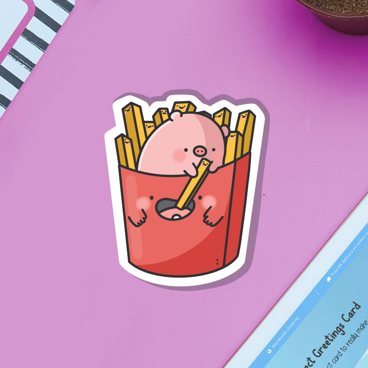 Cute Fries Pig Vinyl Sticker