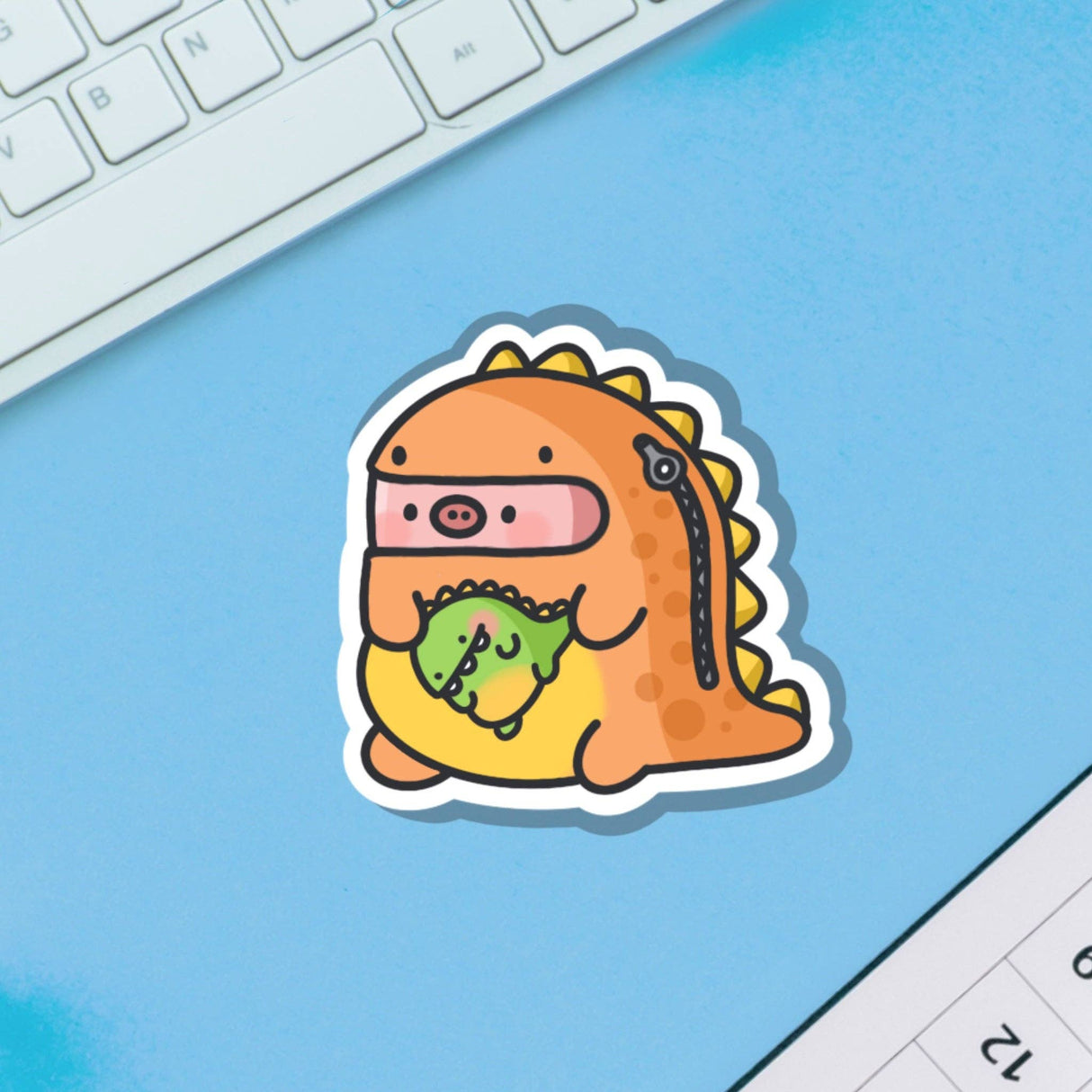 Cute Pig in Dinosaur Outfit Vinyl Sticker