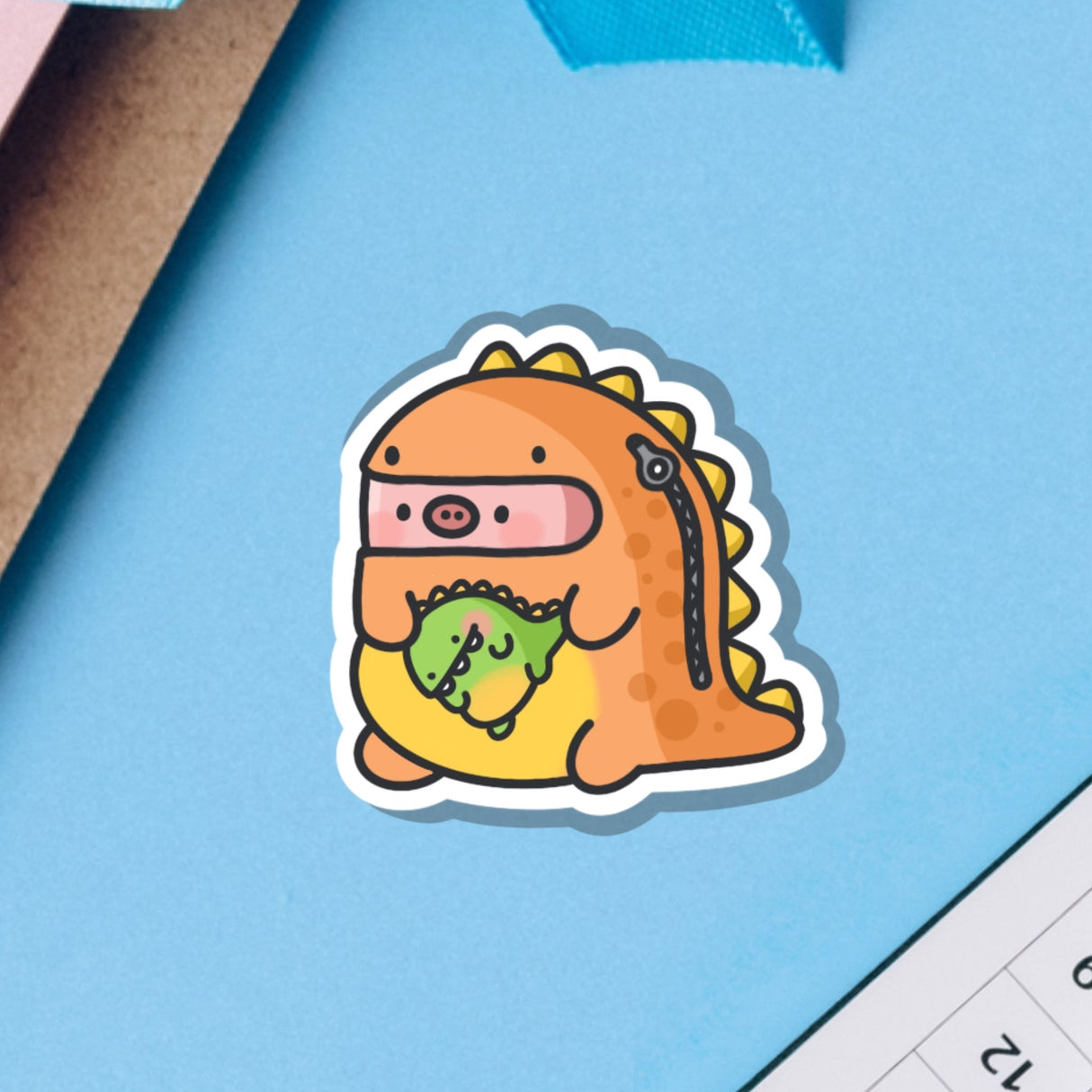 Cute Pig in Dinosaur Outfit Vinyl Sticker