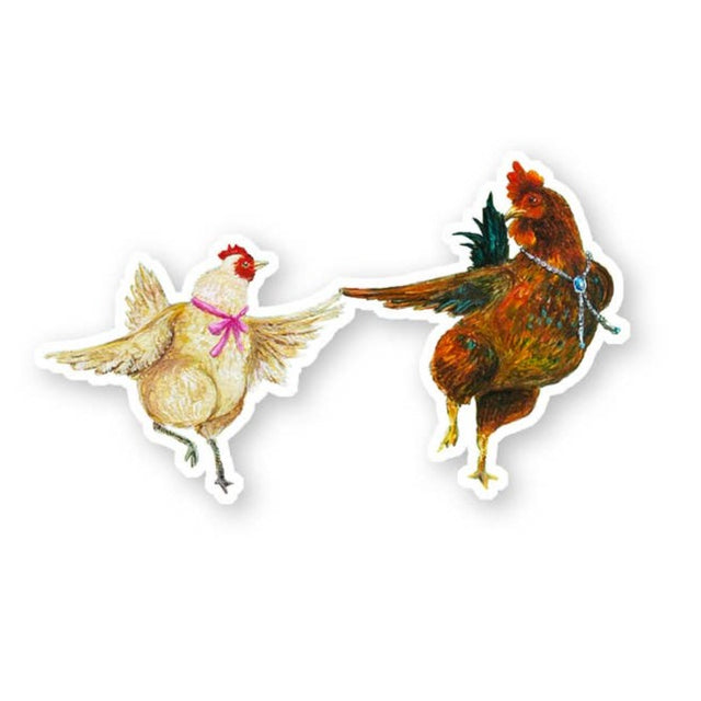 Dancing Rooster & Hen Vinyl Sticker