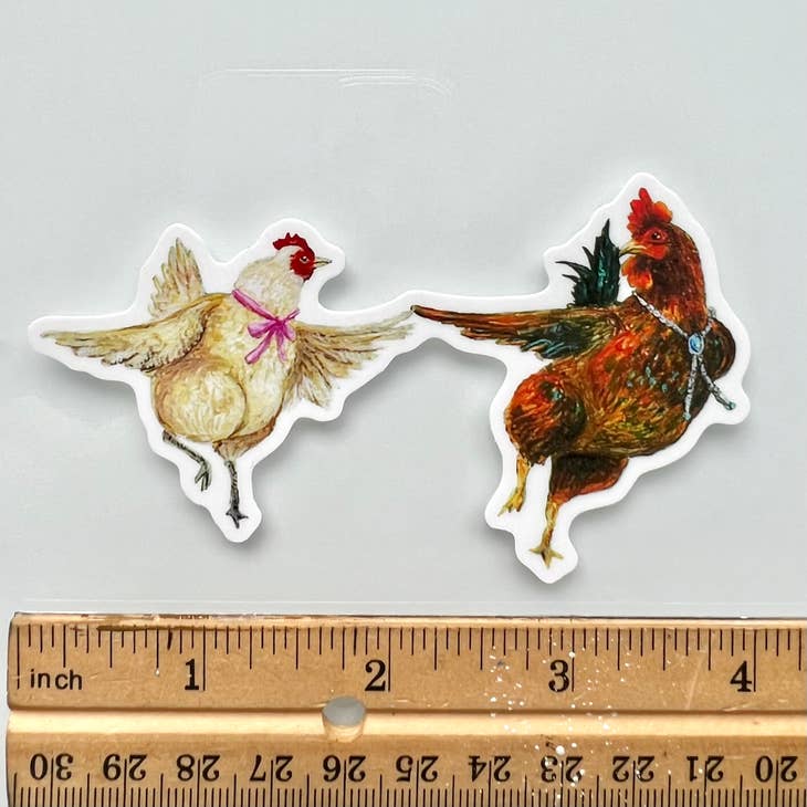 Dancing Rooster & Hen Vinyl Sticker