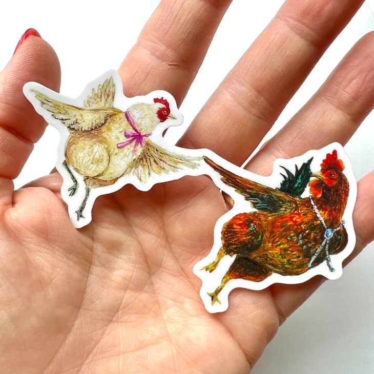 Dancing Rooster & Hen Vinyl Sticker