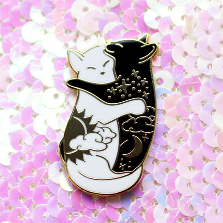 Glitter Punk Day and Night Hugging Cats Enamel Pin