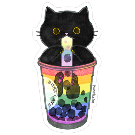 Boba Cat Rainbow Vinyl Sticker