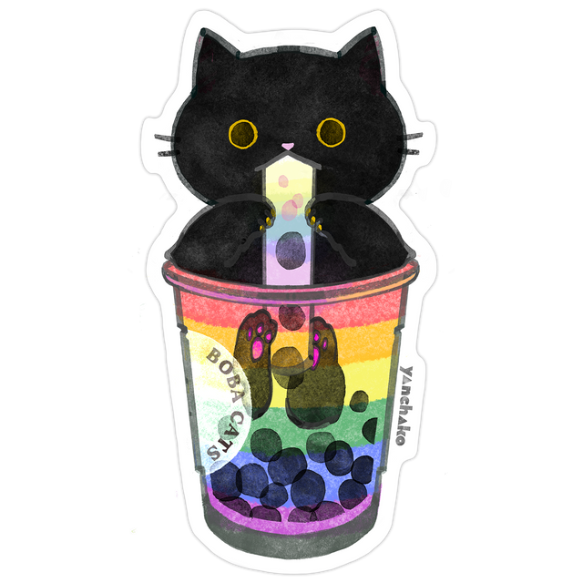 Boba Cat Rainbow Vinyl Sticker