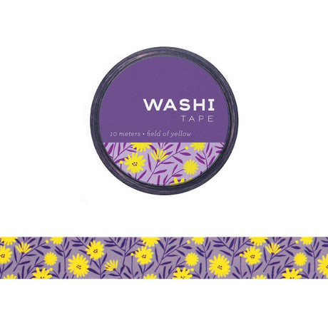 Yellow floral accents pop against a dusky, lavender backdrop in this decorative washi tape.