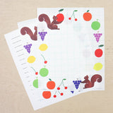 Japanese Stationery - Fruits & Squirrel Letter Set Writing Papers & Envelopes from Illustrator Nishi Shuku.