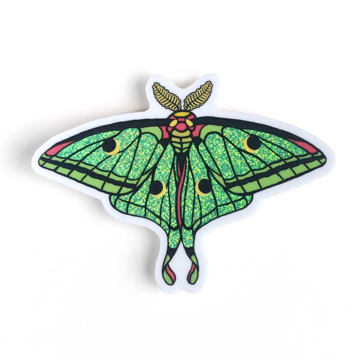 Glitter Luna Moth Vinyl Sticker