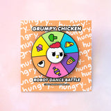 Pin esmaltado giratorio con forma de pollo gruñón para recoger comida