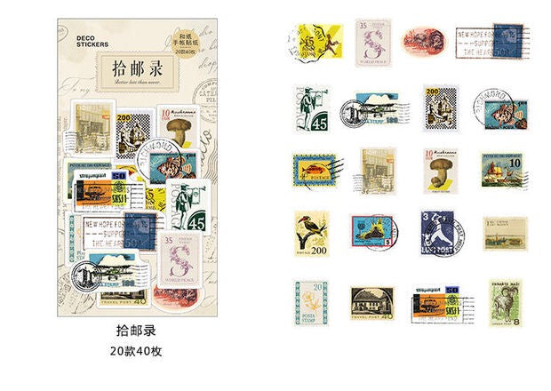 Postage Stamp Washi Flake Sticker (40 pieces)