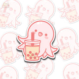 Jelli the Octopus Drinking Boba Vinyl Sticker