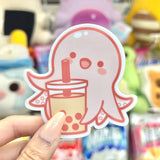 Jelli the Octopus Drinking Boba Vinyl Sticker