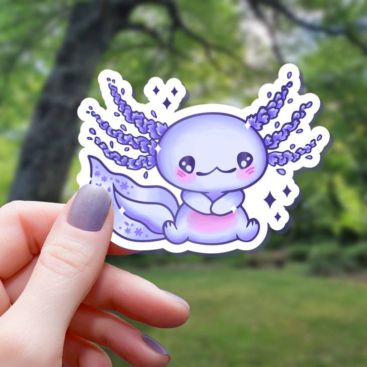 Kawaii Blue Sitting Axolotl Sticker