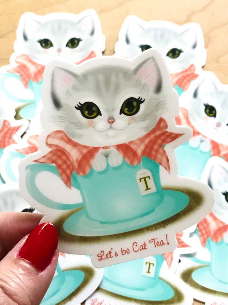 Pegatina de vinilo Let's Be Cat Tea