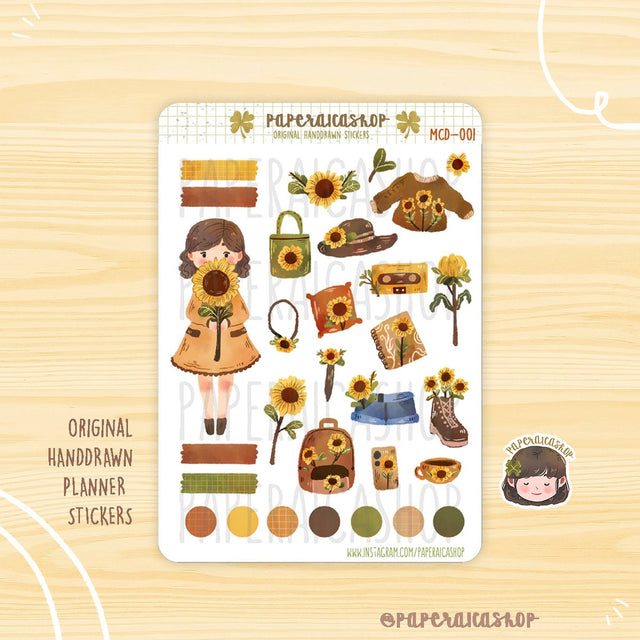 Cute Sunflower Stickers PaperaicaShop