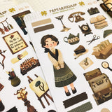 Cute Brown Academia Girl Stickers PaperaicaShop