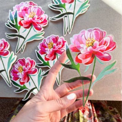 Katie Daisy Peony Clear Sticker