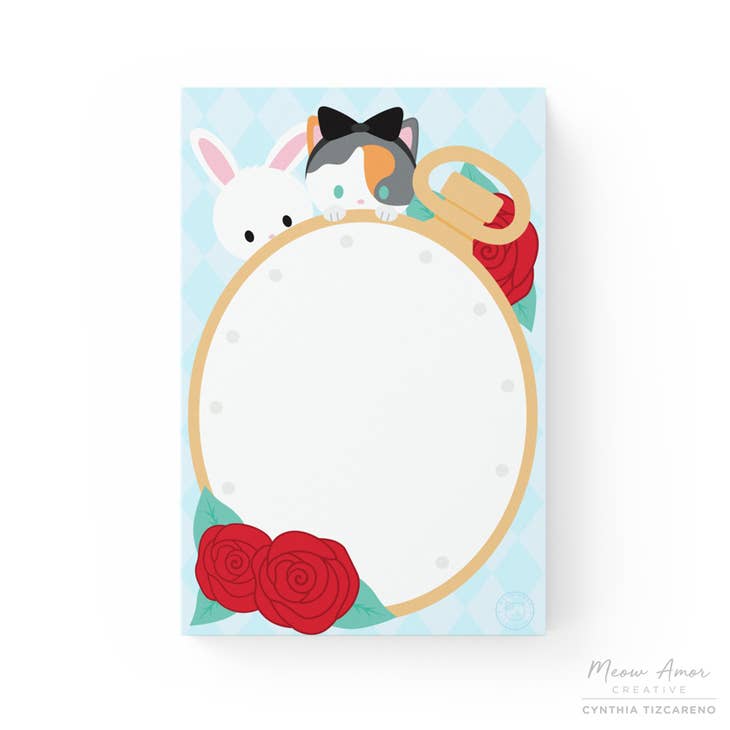 Pocket Watch Cat and Bunny Notepad