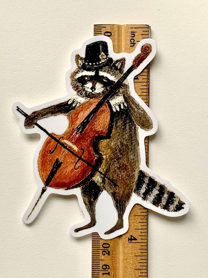 Raccoon Cellist Vinyl Sticker