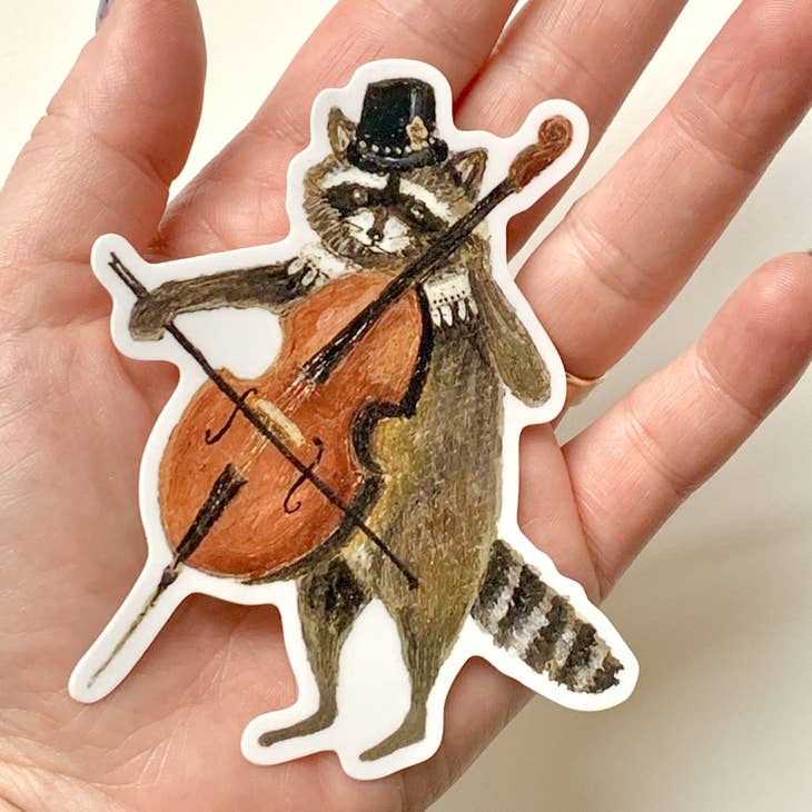 Raccoon Cellist Vinyl Sticker