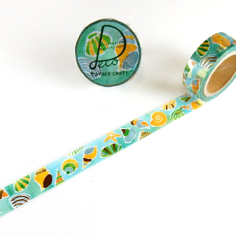 Round Top Masking Tape Seashell Shellfish Washi Tape Gold Foil. Made in Japan.